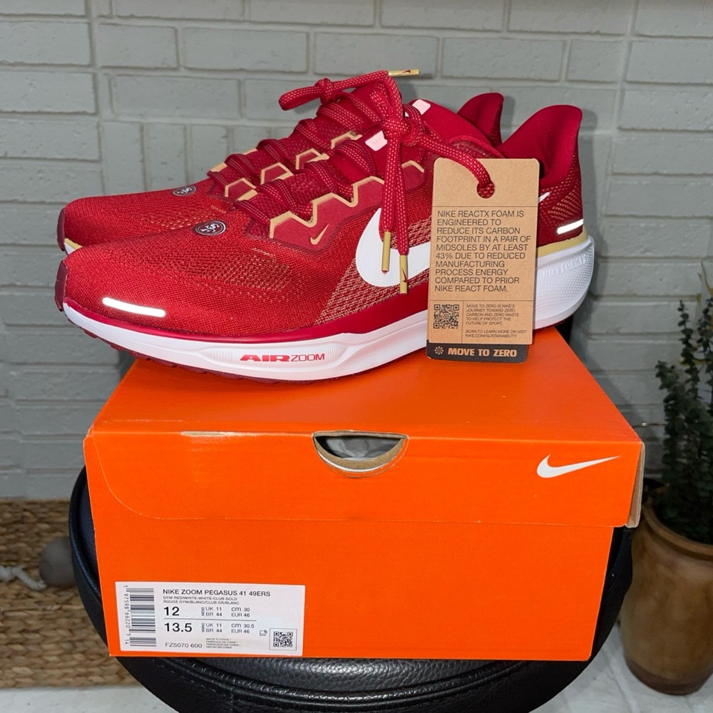 Nike Red Air Zoom Pegasus with White and Gold Accents